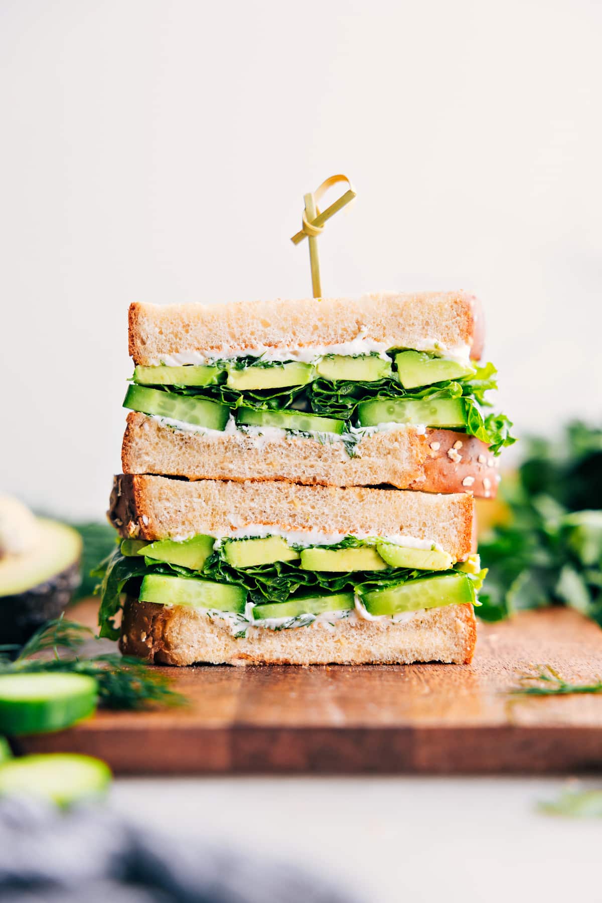 The Best Avocado And Cucumber Sandwich Recipe Avocado sandwich stacked and ready to enjoy.