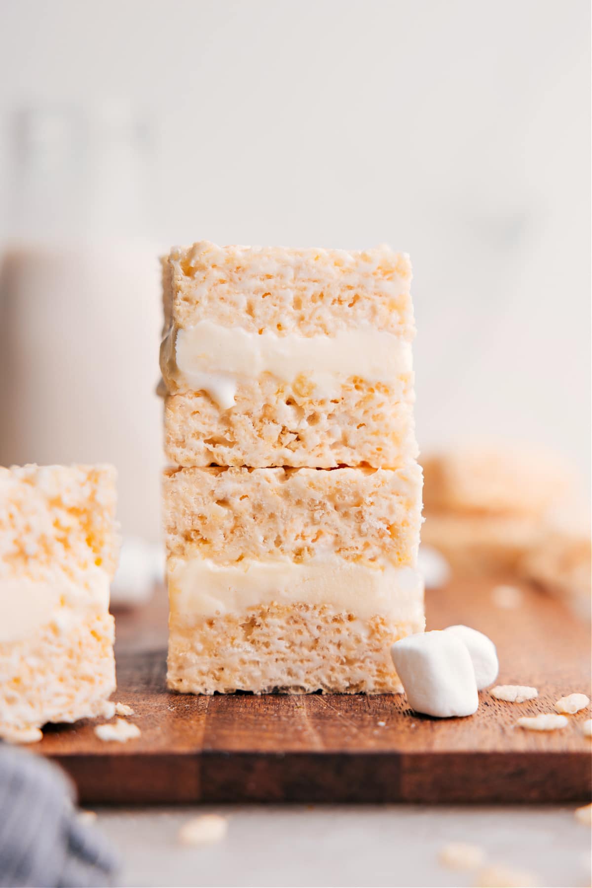 The Best Rice Krispie Treats Ice Cream Sandwiches Rice Krispies Treats Ice Cream Sandwiches stacked and ready to enjoy.