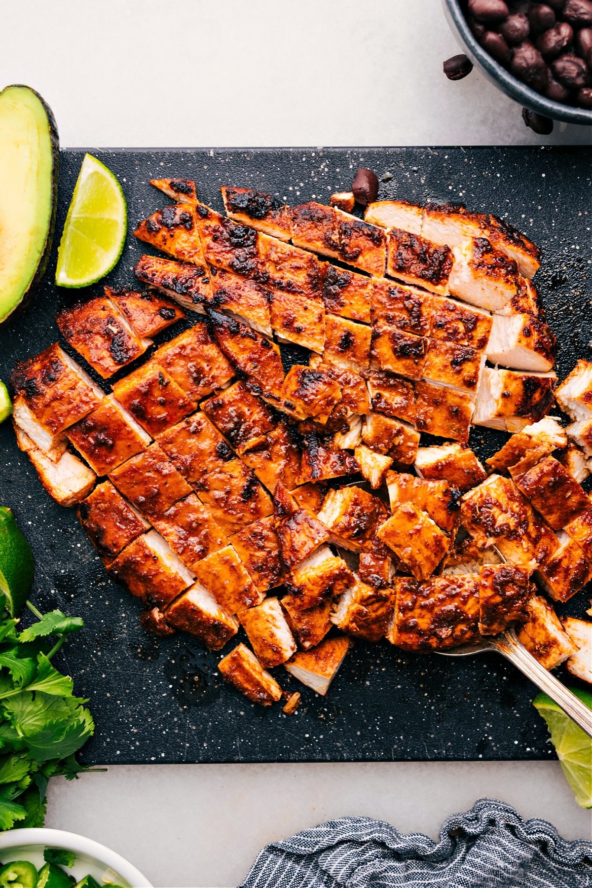 The meat fresh off the grill chopped and ready to serve.