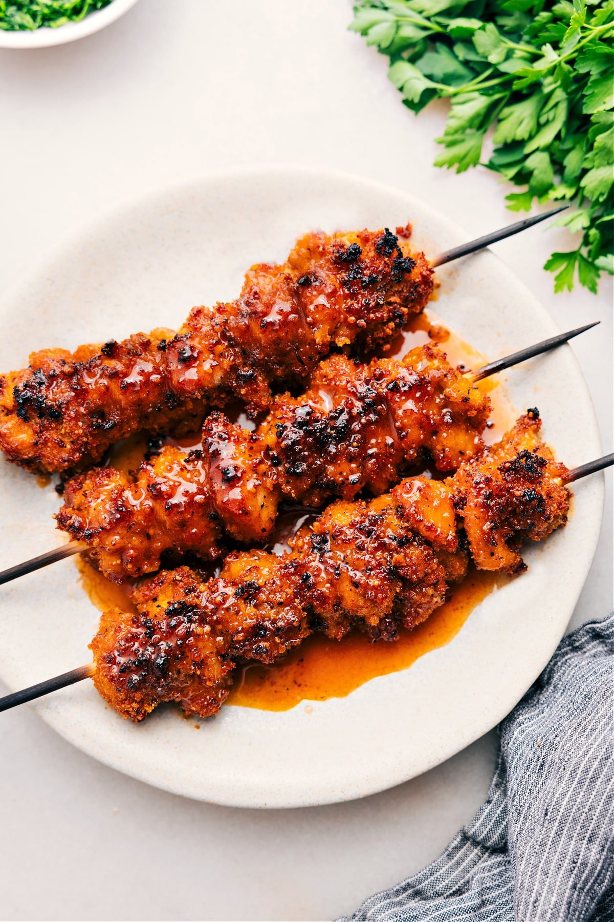 Hot honey chicken skewers just came out of the oven—time to dig in.