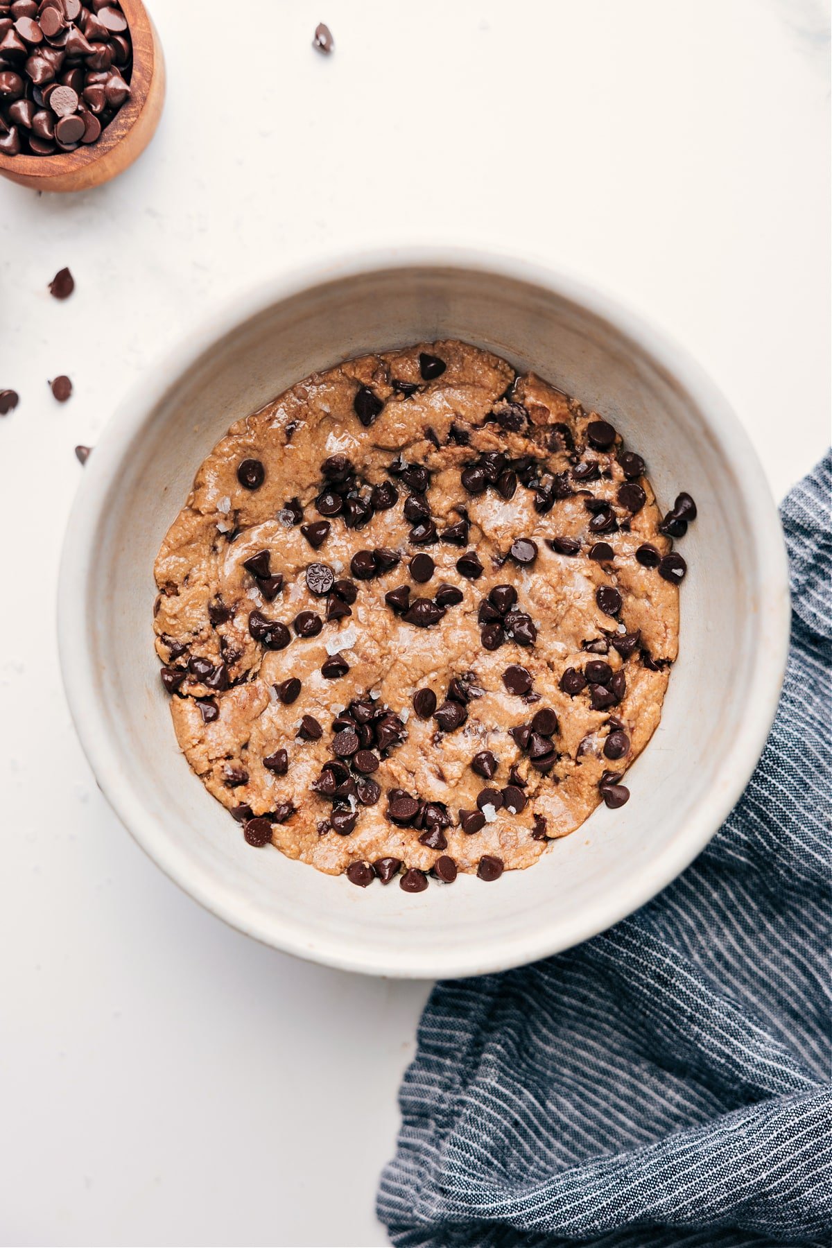 The Best Edible Protein Cookie Dough Chocolate chip protein cookie dough in a bowl.