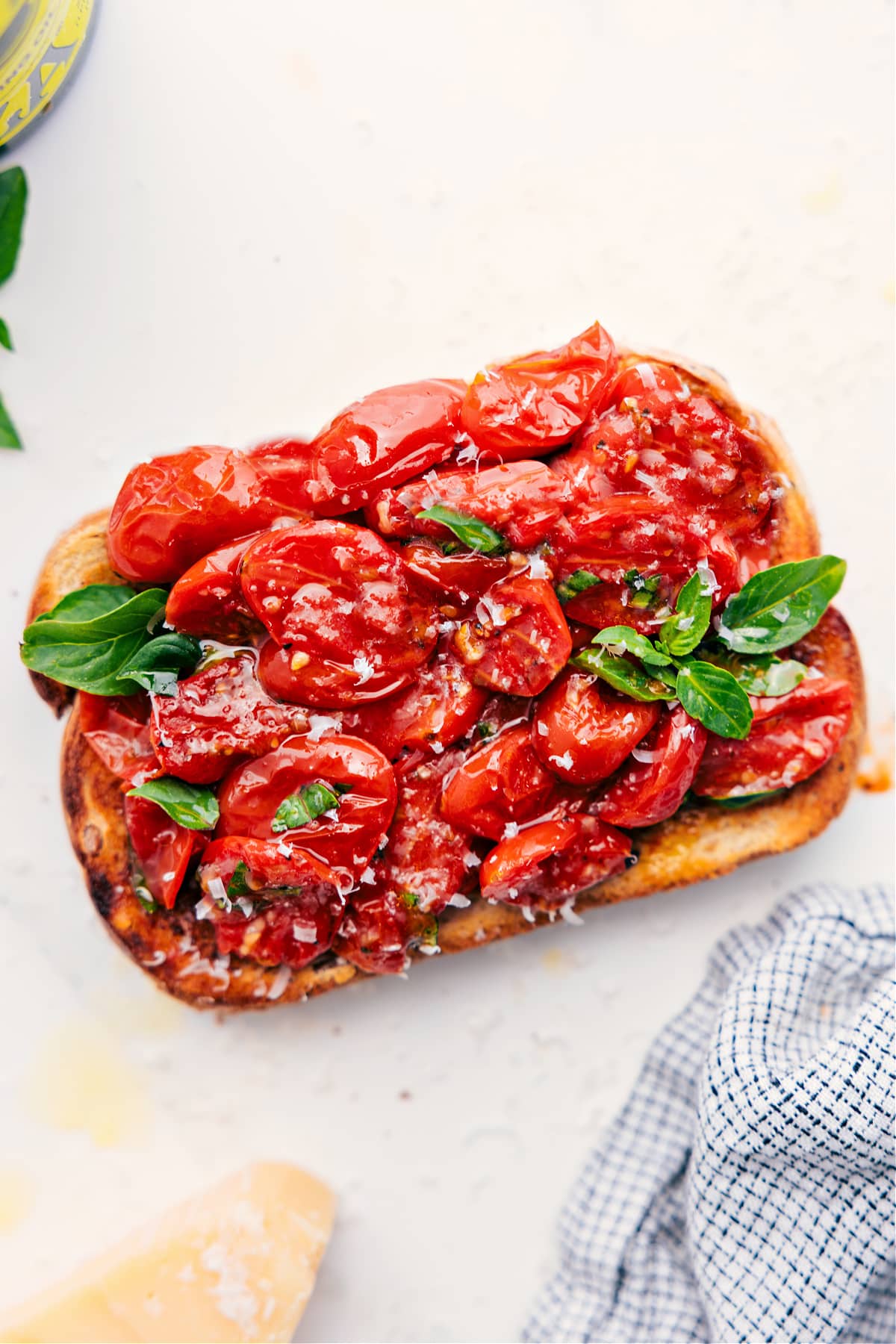 The tomatoes on toast for a yummy bruschetta inspired snack.