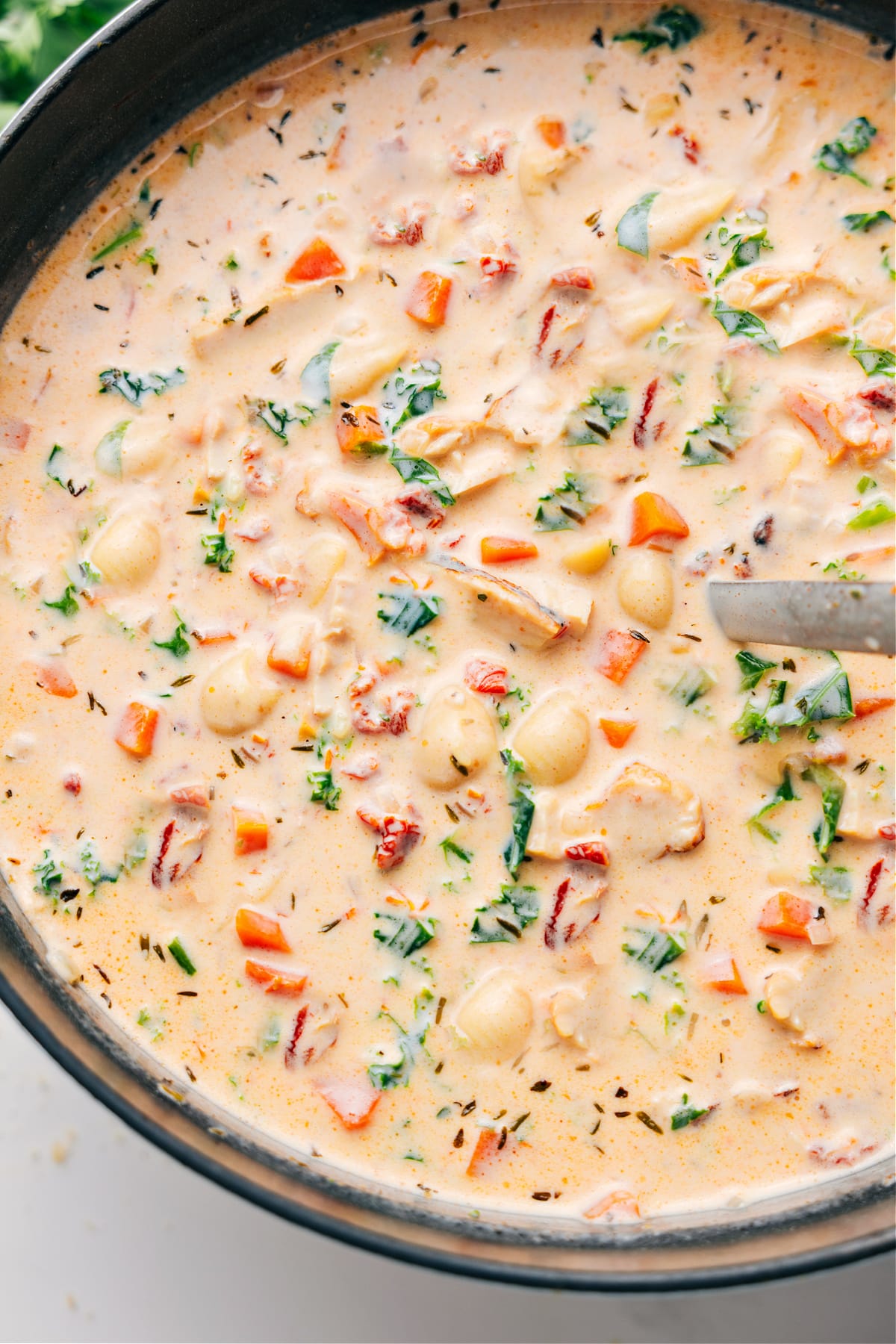Soup in the pot, ready to be served and enjoyed.