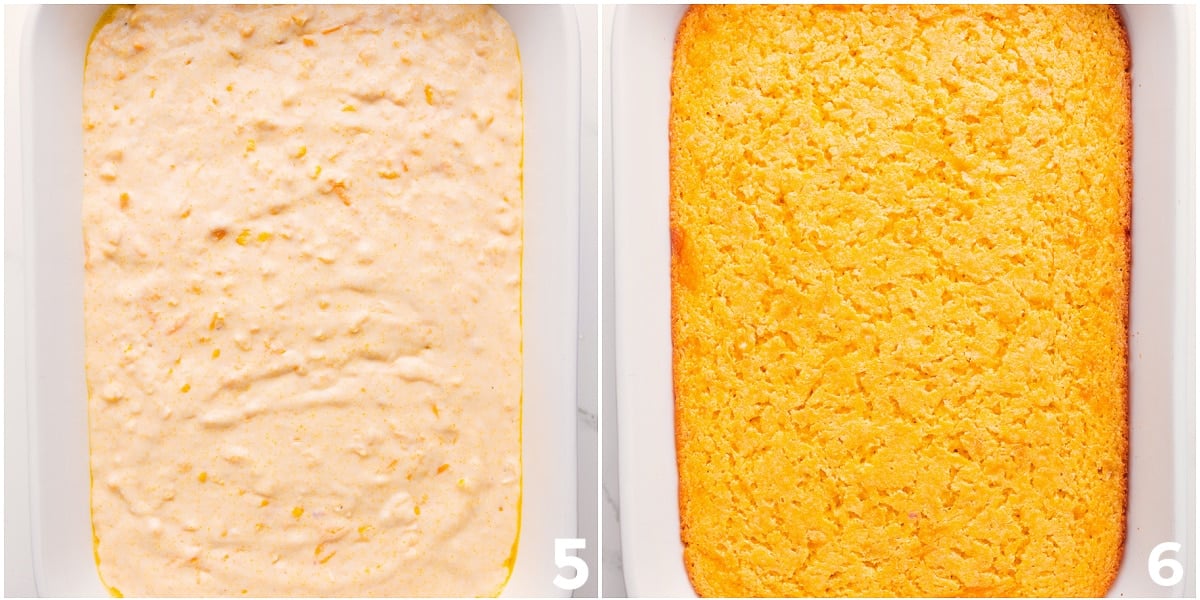 The dish poured into the 9x13 pan and it all being baked.