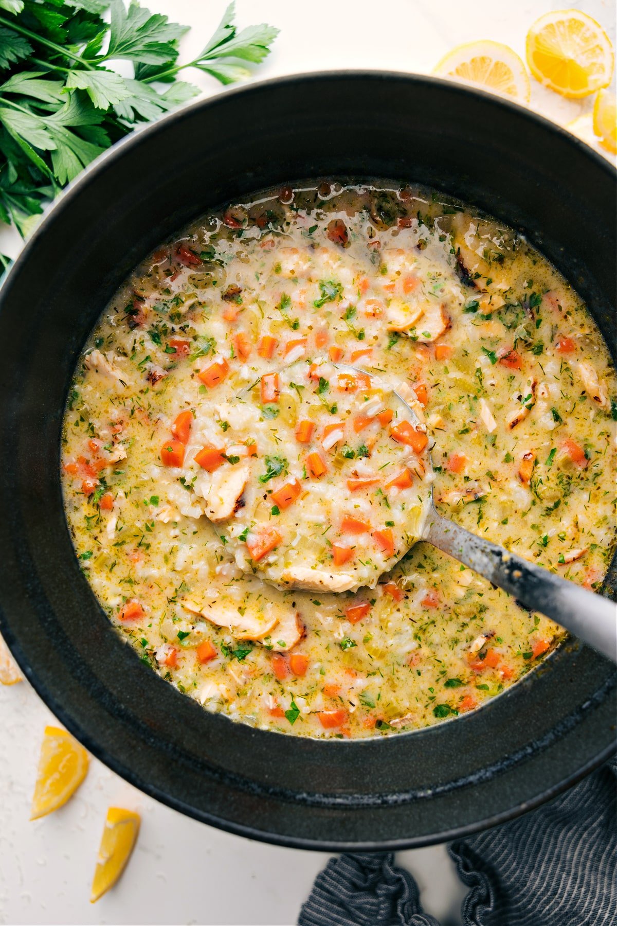 Greek Lemon Soup Is Pure Comfort Food Greek Lemon Soup in the pot ready to be served and enjoyed.