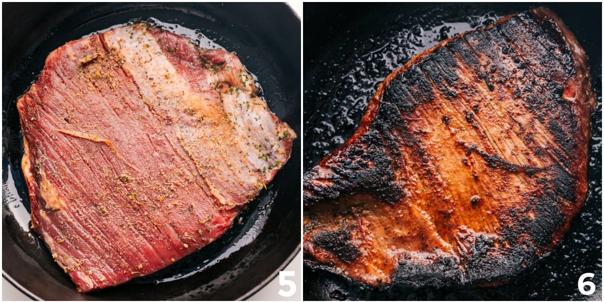 Flavorful and Delicious London Broil Recipe The marinated flank steak being broiled.