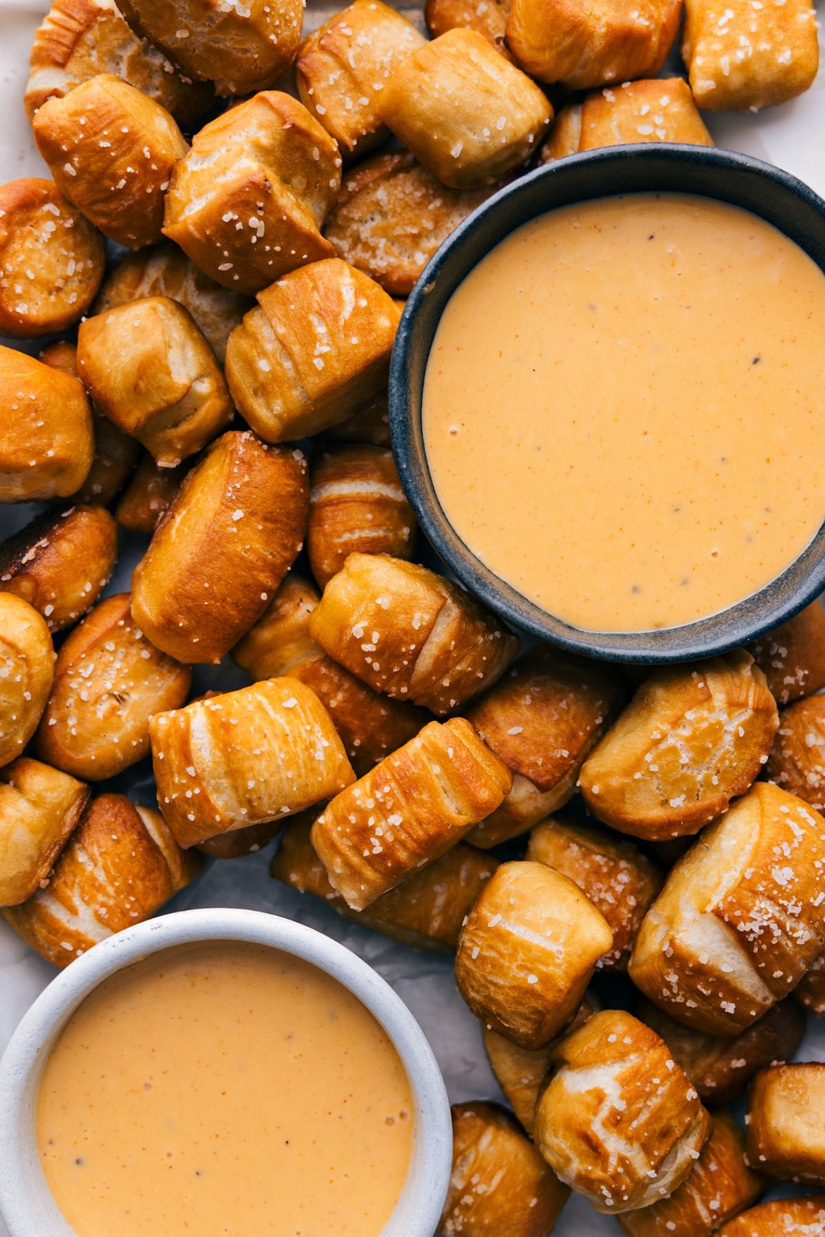 The Best Pretzel Bites Recipe Pretzel Bites Recipe with cheese sauce on the side.