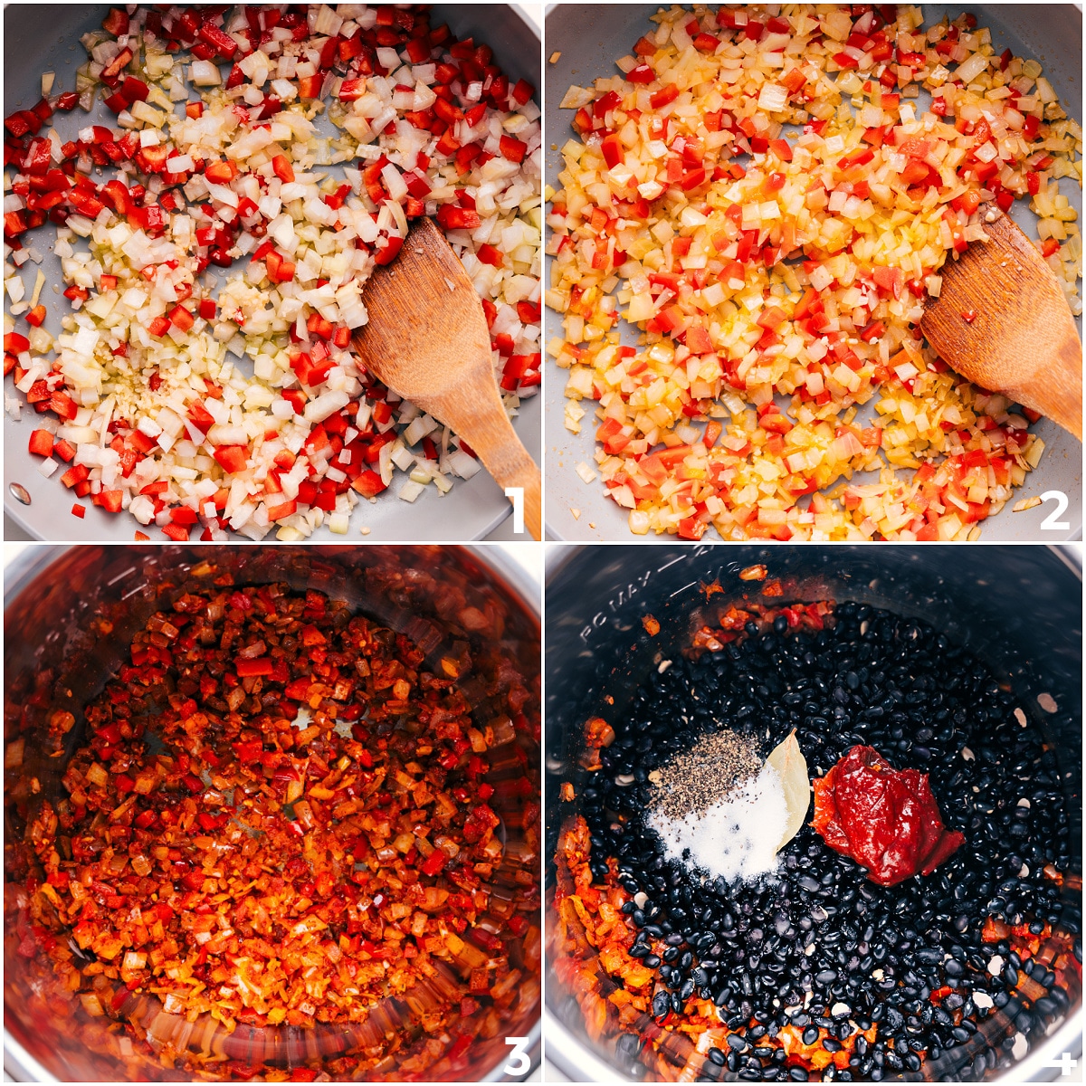 How To Make Black Beans Recipe Veggies sautéed and added to the pressure cooker with beans and spices for this black beans recipe.