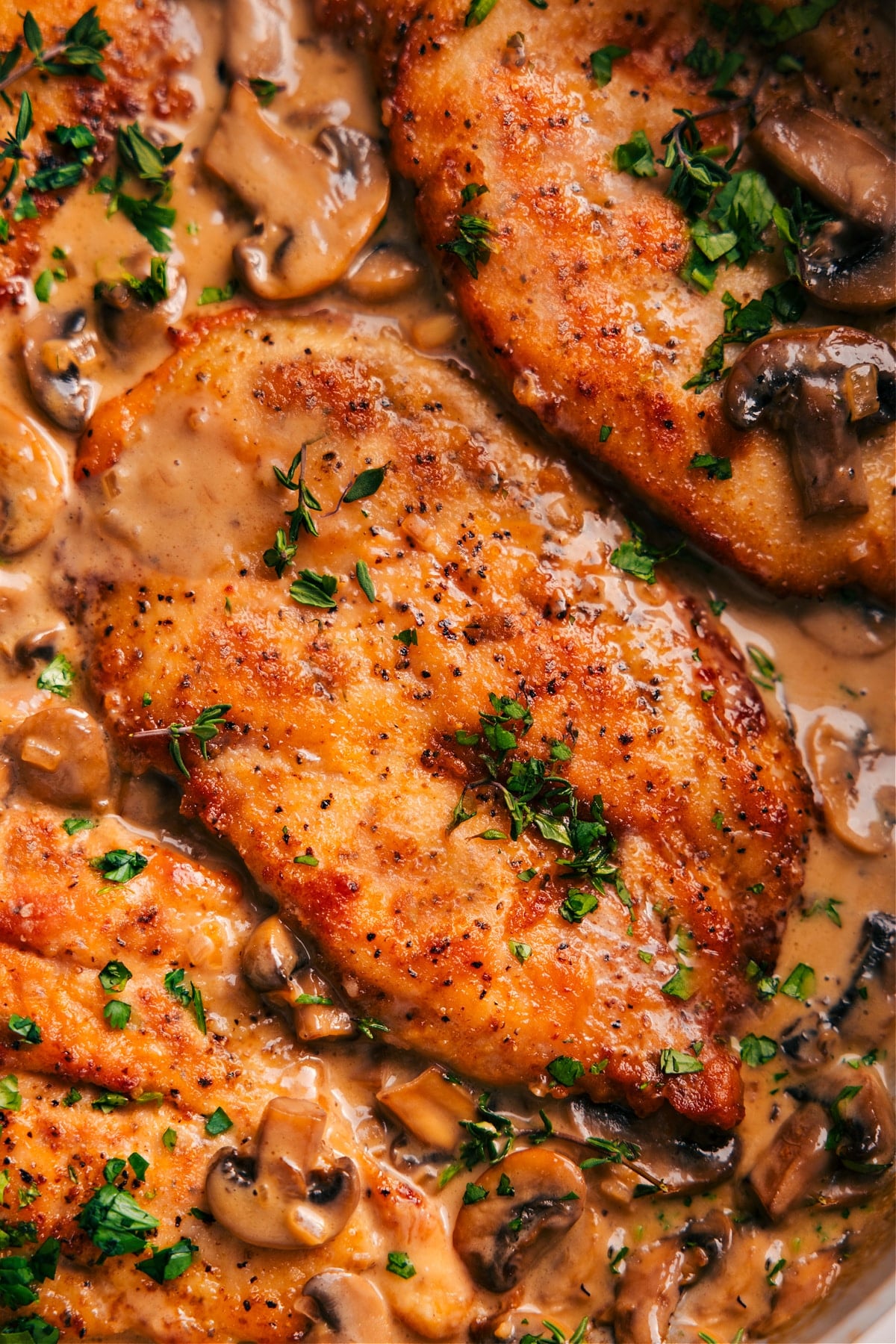 Chicken Marsala Chicken Marsala topped with fresh herbs.
