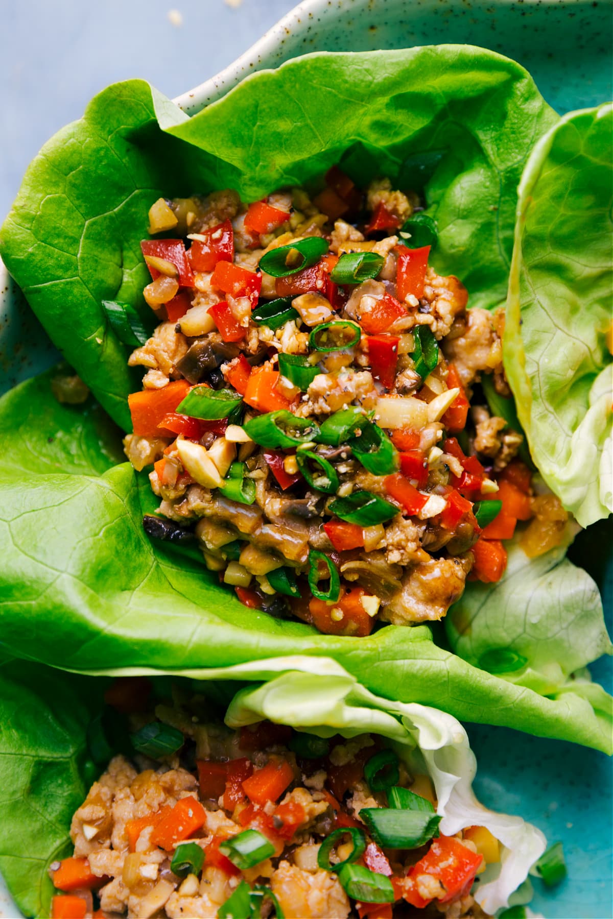 Fresh And Flavorful Lettuce Wrap Recipe Lettuce Wrap Recipe topped with fresh green onions and sesame seeds.