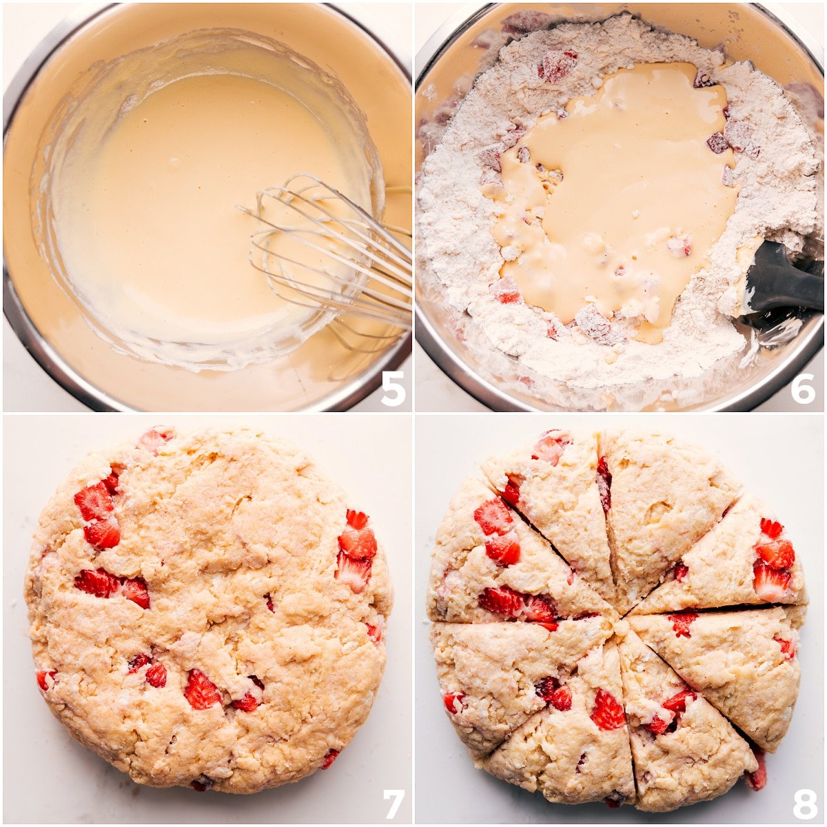 Wet And Dry Ingredients Mixed Together And Kneaded Together The wet and the dry ingredients kneaded together and then the dough being formed into a disc and cut into triangles.
