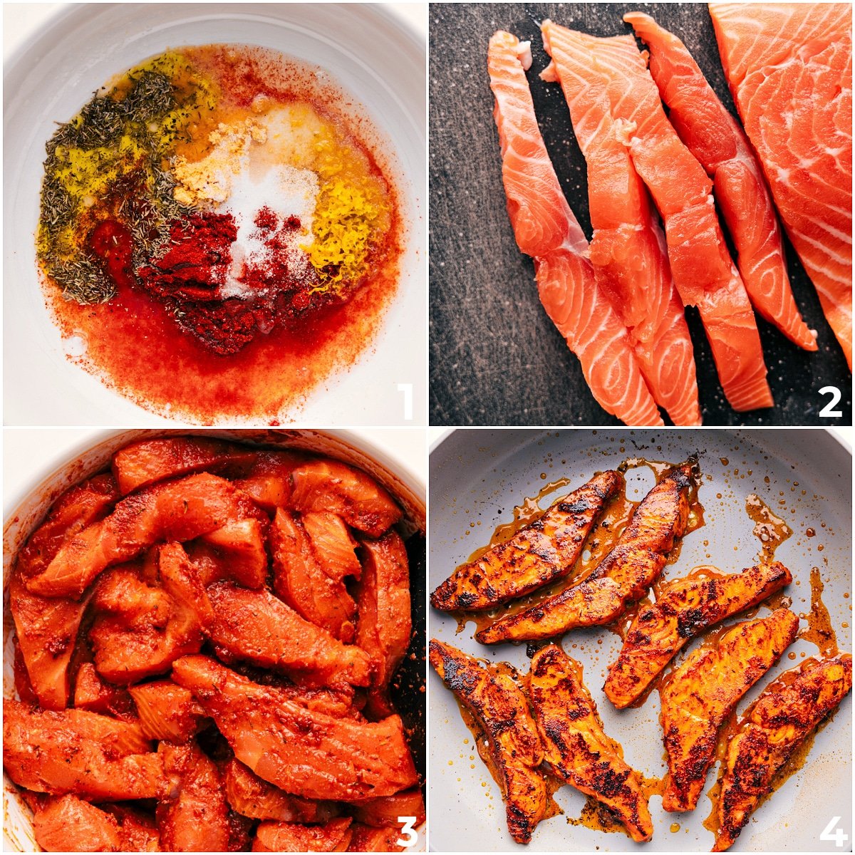 How To Make This Blackened Salmon Recipe All the marinade ingredients whisked in a bowl, then salmon added and cooked for this blackened salmon recipe.