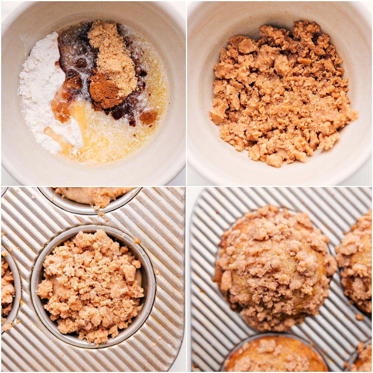 How To Make Banana Crumb Muffins Crumb topping mixed and sprinkled over banana crumb muffins before baking.