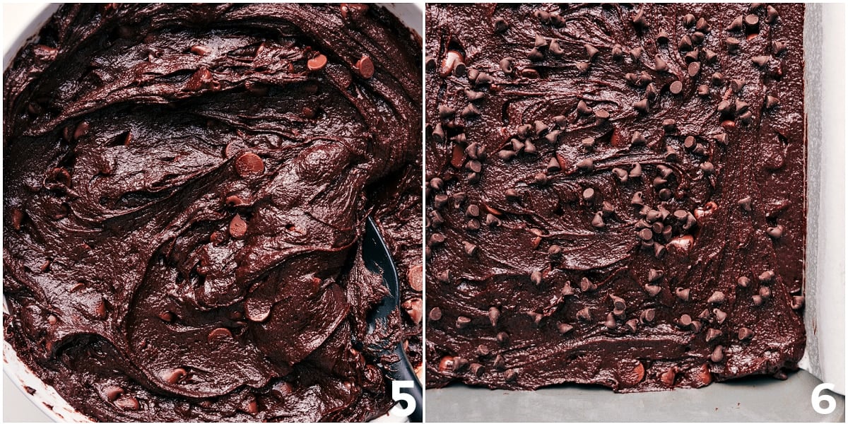 The batter spread into a pan to bake up.