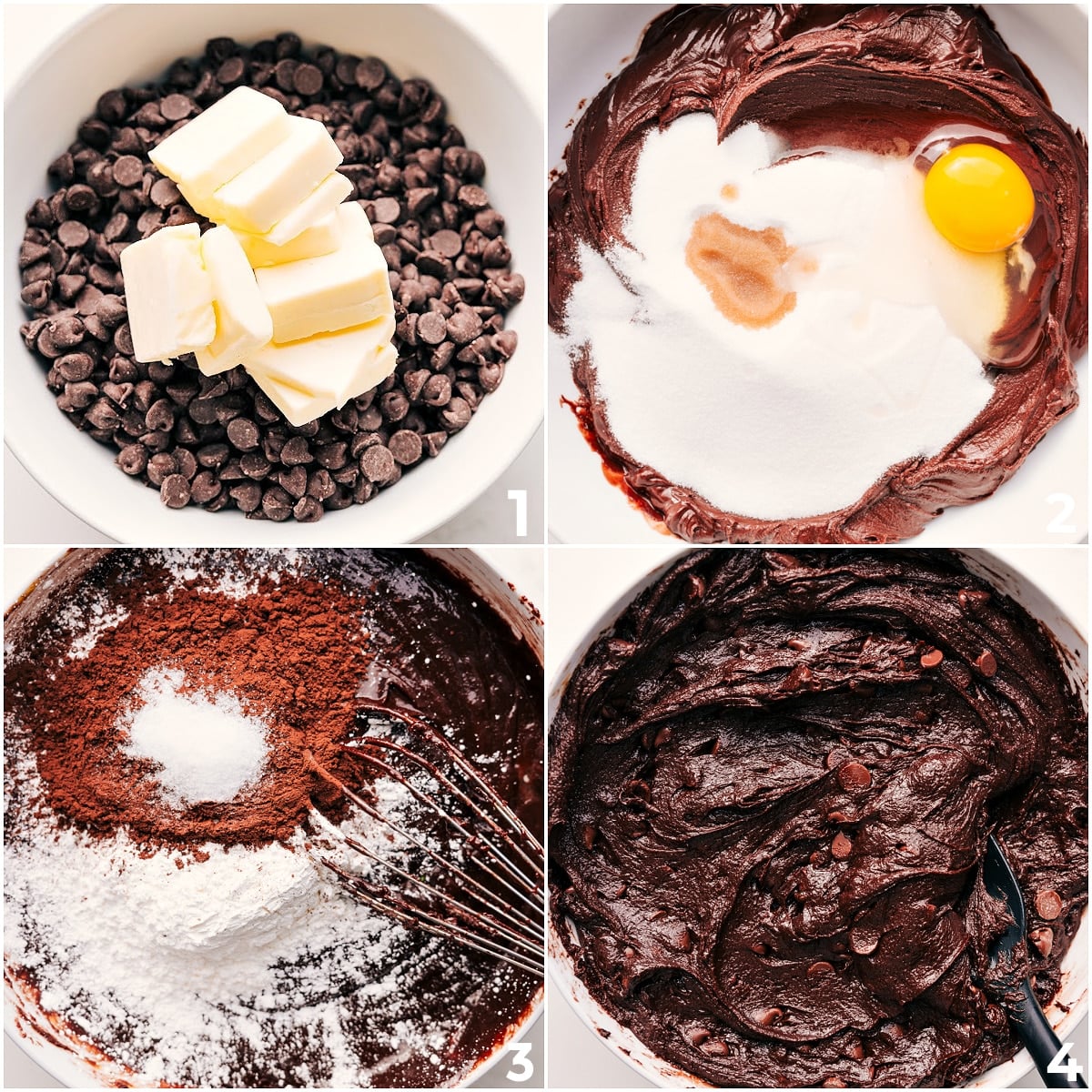 Butter and chocolate chips melted together before adding the sugar, eggs, and dry ingredients for this Gluten-Free Brownies Recipe.