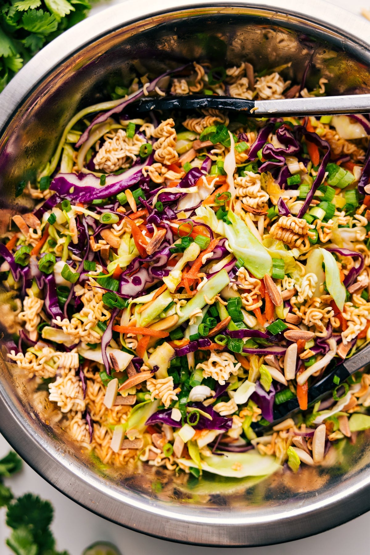 Fresh And Flavorful Ramen Noodle Salad Recipe Ramen Noodle Salad Recipe in a large bowl tossed together.