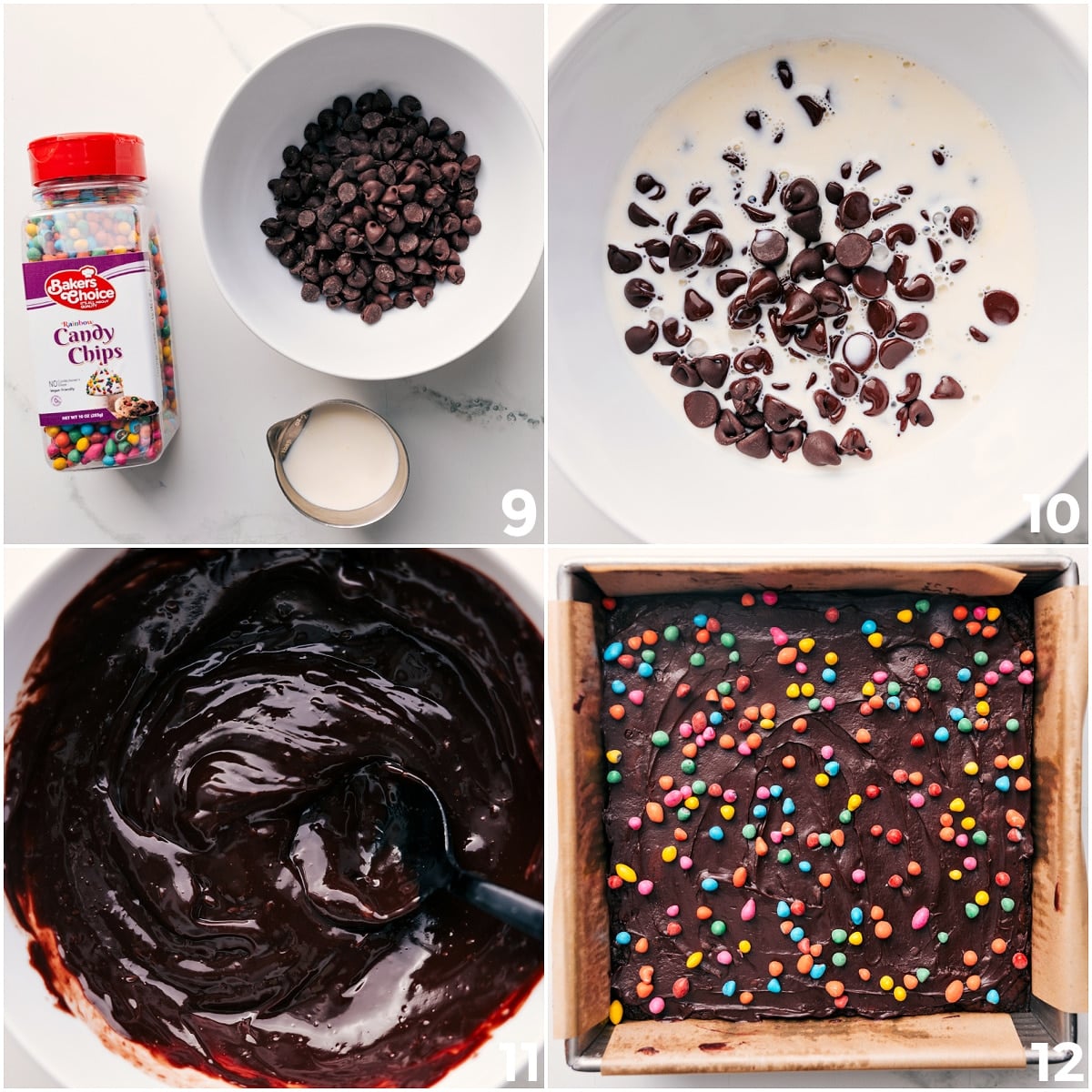 Making The Chocolate Ganache For Cosmic Brownies The signature chocolate ganache spread being made and spread on the dessert.
