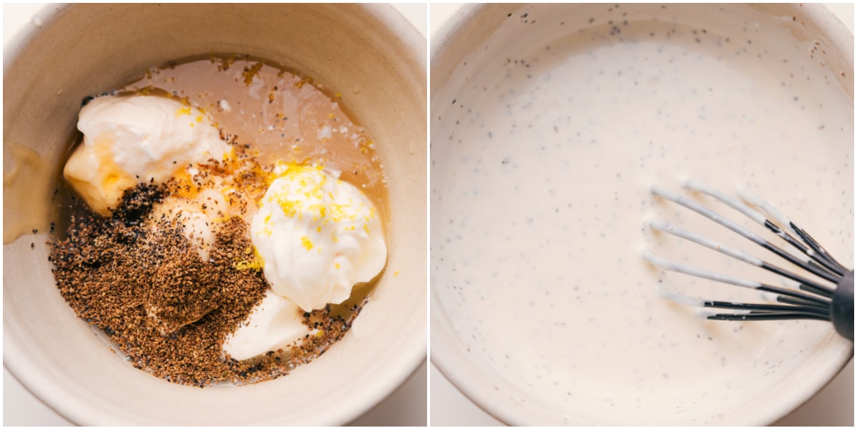 Whisking Together The Creamy Dressing For This Easy Coleslaw Recipe The creamy dressing for this salad being whisked together.