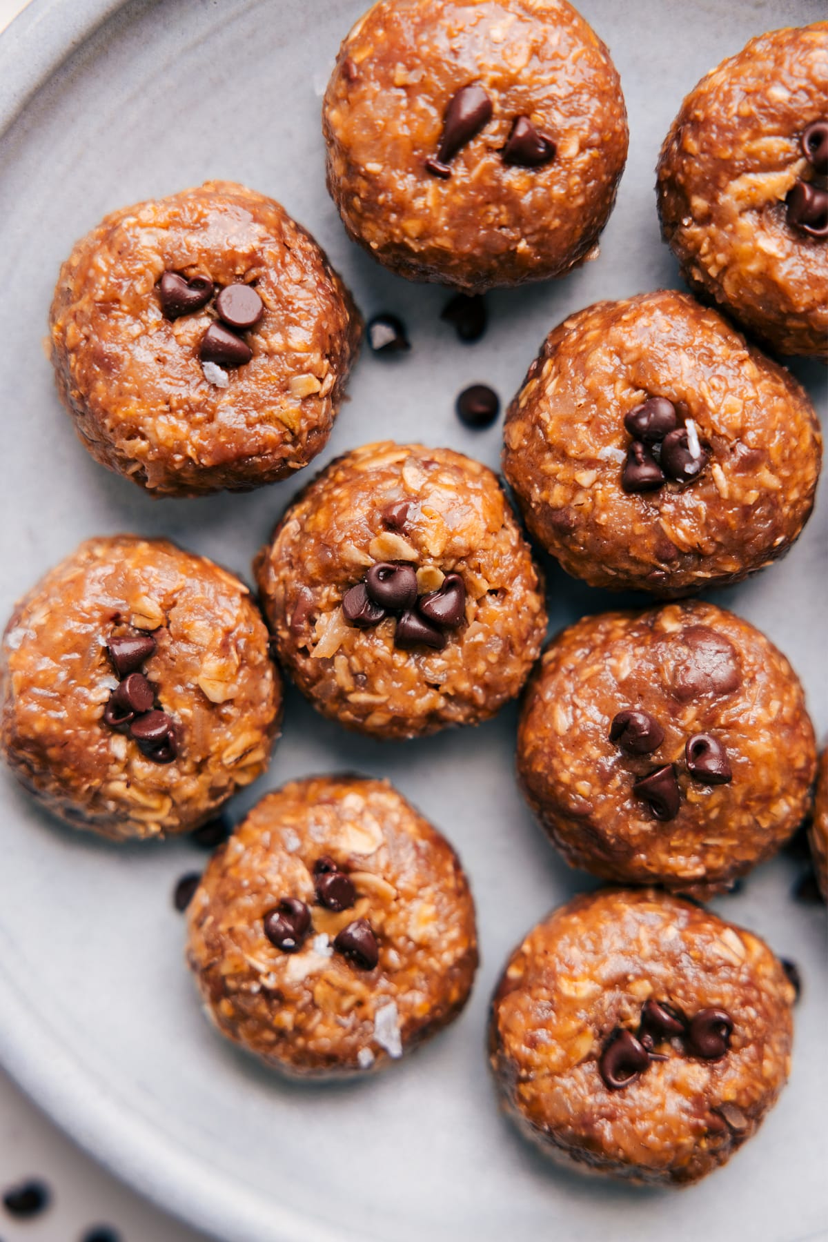 The Best On The Go Snack: Oatmeal Energy Balls Oatmeal energy balls on a plate, ready to snack on.