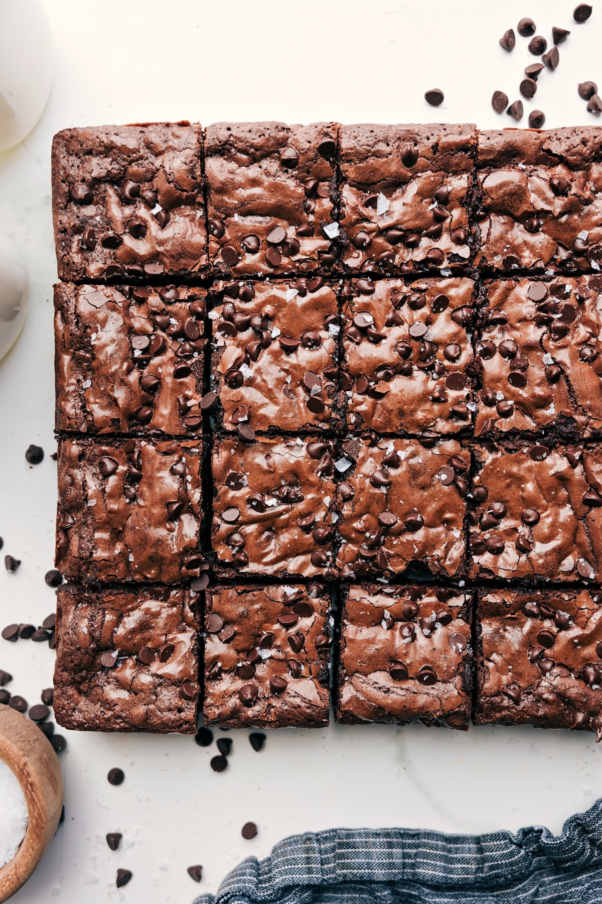 Gluten-Free Brownies Recipe fresh from the oven, cut into squares and sprinkled with flaky sea salt.