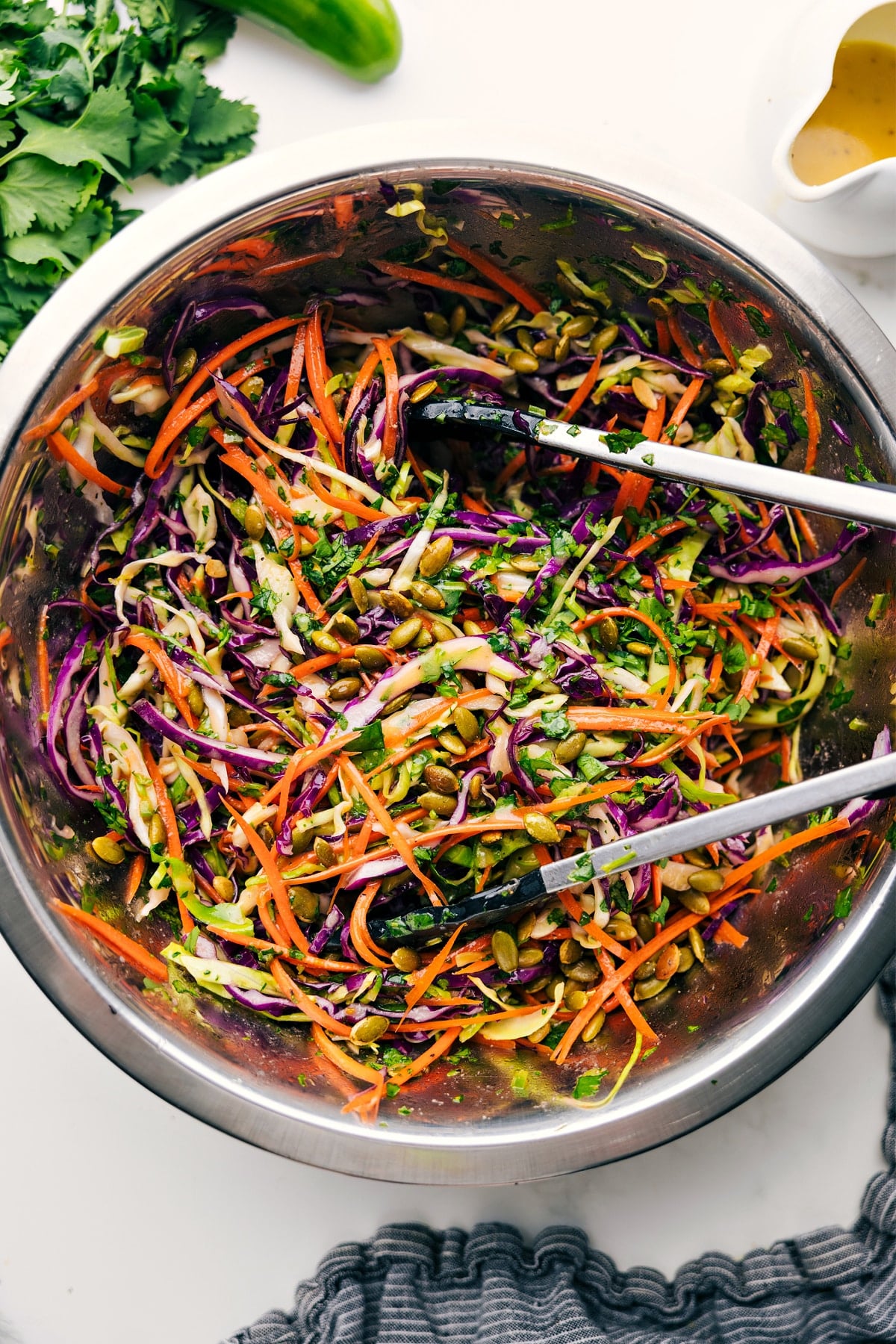 Healthy Slaw Tossed Together To Serve Healthy Slaw tossed in a large bowl and ready to serve.