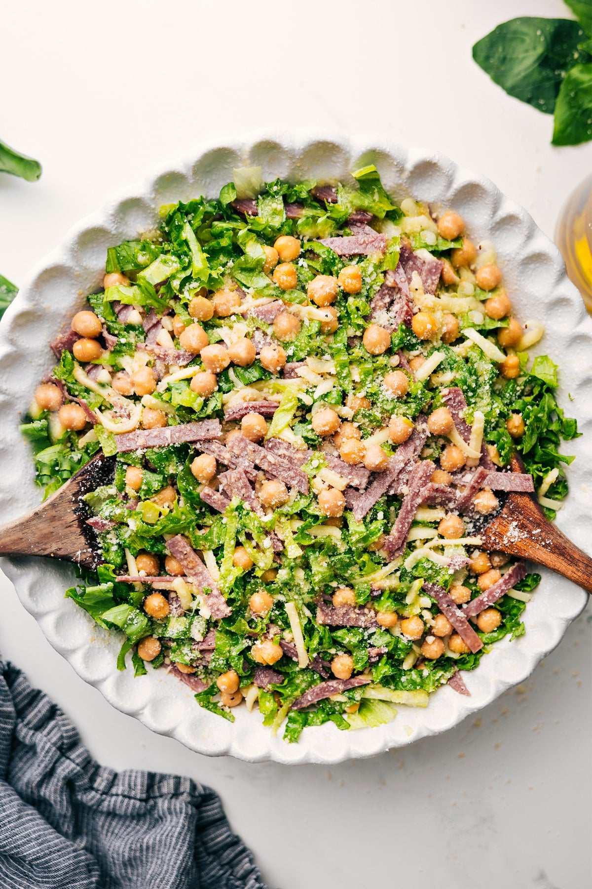 La Scala Chopped Salad In A Large Bowl La Scala Chopped Salad tossed together in a bowl with dressing.
