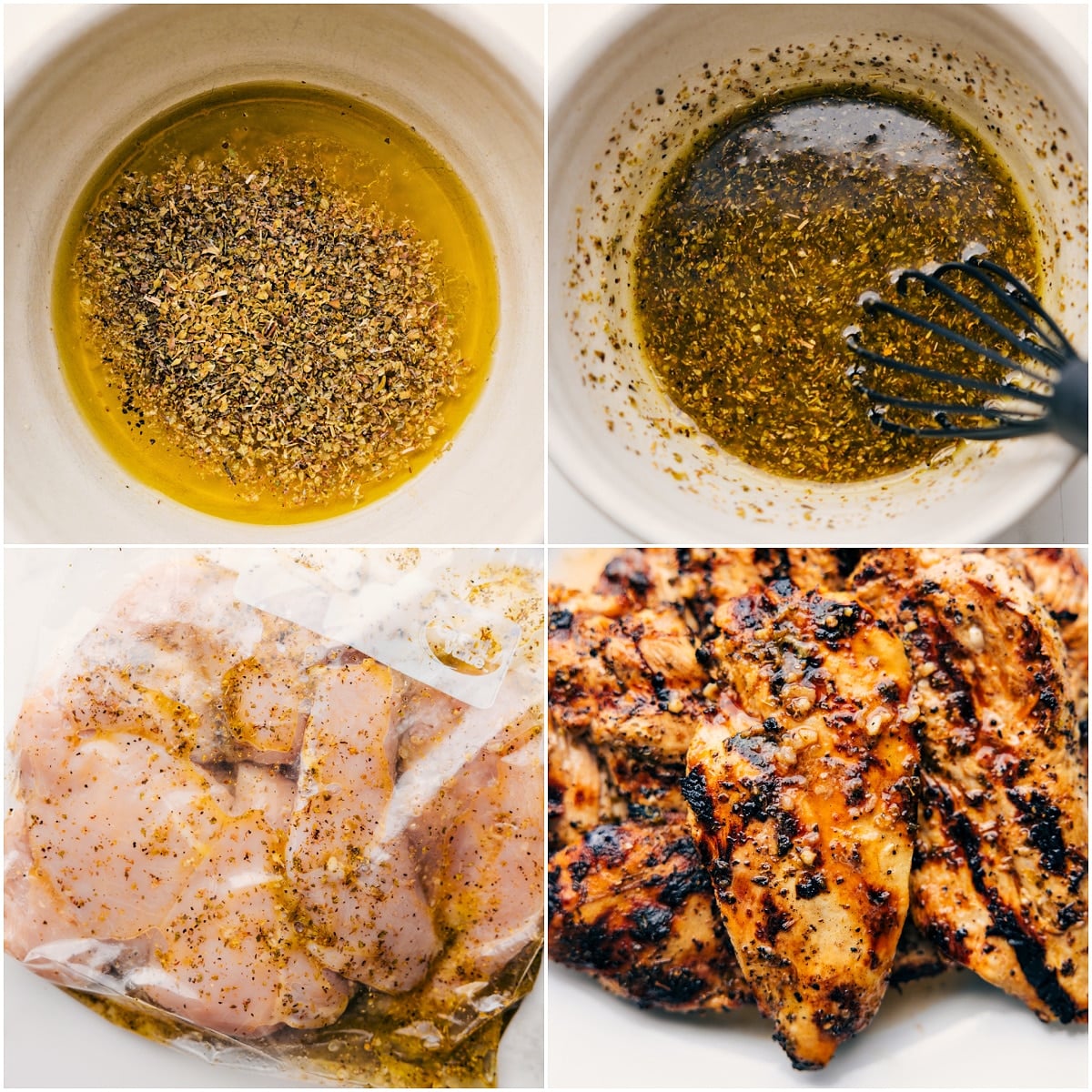 How To Make This Lemon Garlic Chicken Marinade Lemon Garlic Chicken Marinade ingredients whisked together in a bowl, added to a bag with chicken to marinate, then grilled until perfectly cooked.