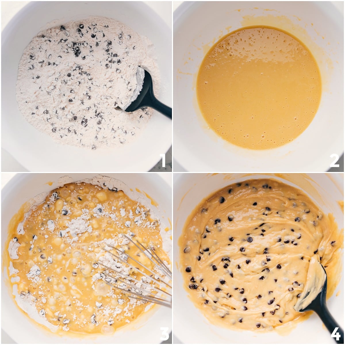 How To make These Mini Muffins Mixing together the wet and dry ingredients for mini muffin batter.