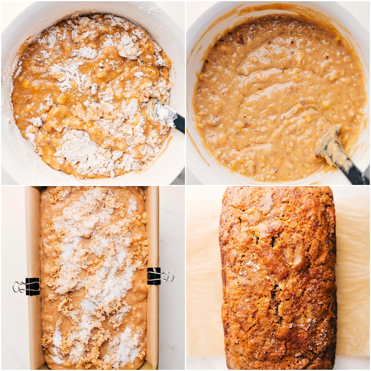 Baking Up The Banana Nut Bread Recipe Dry ingredients mixed into wet ingredients for this banana nut bread recipe.