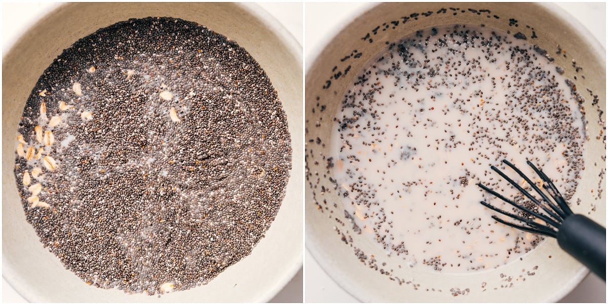 Whisking together all the ingredients for this Chia Seed Overnight Oats recipe.
