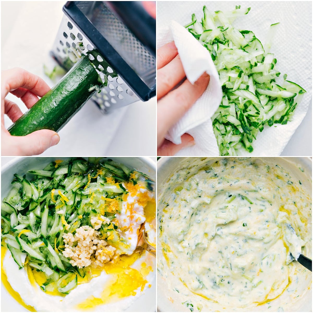 Making the tzatziki for these Chicken Gyro Bowls.