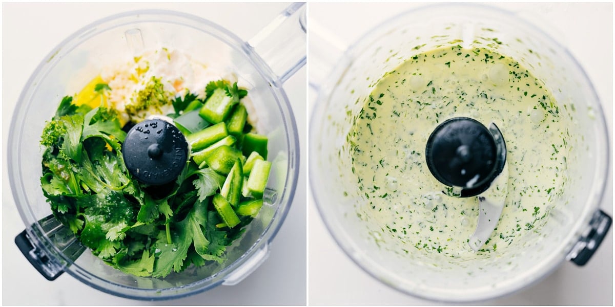 The Aji verde being made in a food processor.