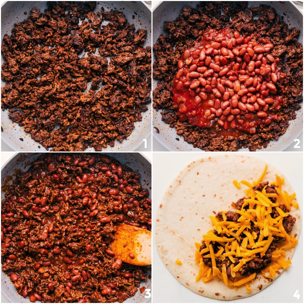 Making the ground beef and then adding it into the crispy beef tacos along with cheese.
