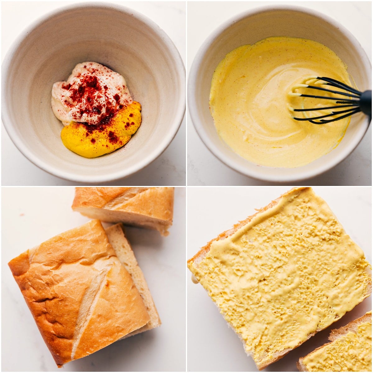 Making The Mayo-Mustard Sauce For This Cuban Sandwich Recipe Mayo-mustard sauce whisked together and spread on French bread for this Cuban Sandwich Recipe.