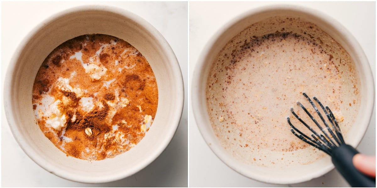 Whisking together all the base ingredients for these Overnight Oats Recipes.