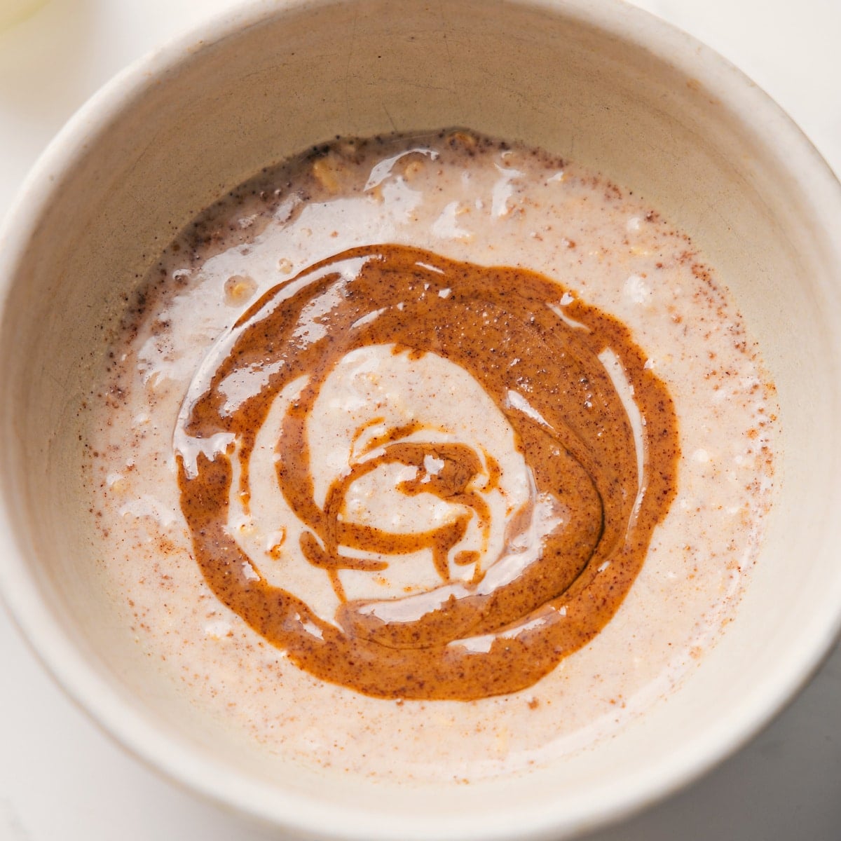 One of the breakfast options topped with almond butter swirled throughout.