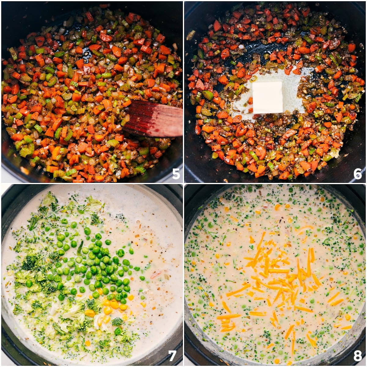 Butter added to the vegetables, followed by the creamy sauce, then everything cooked together for a rich and creamy meal.