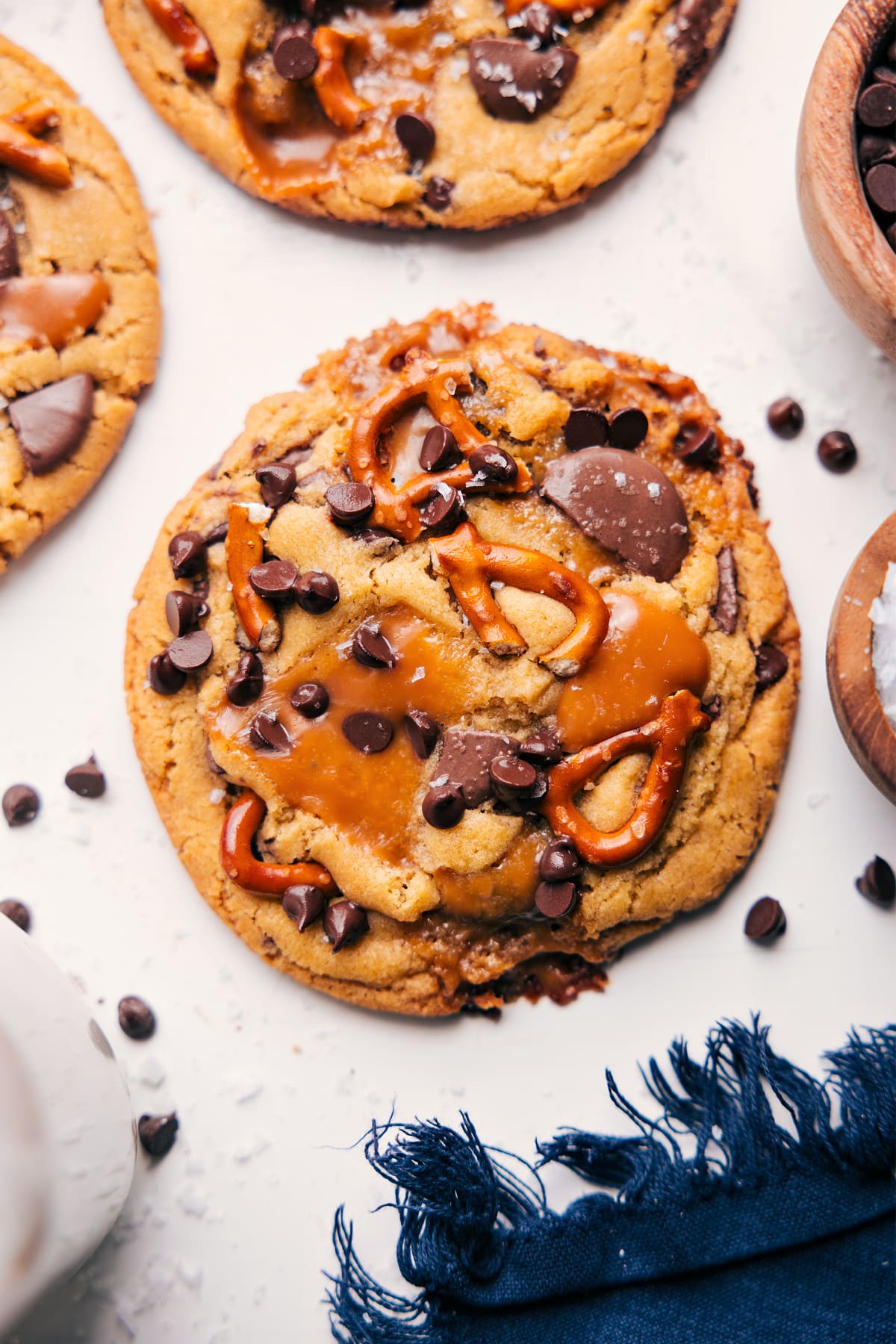 Kitchen Sink Cookie Recipe fresh from the oven and topped with flaky sea salt.