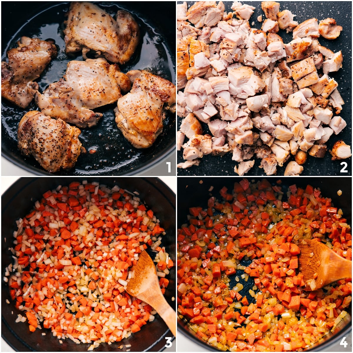 Diced chicken and sautéed vegetables for this Million Dollar Soup recipe.