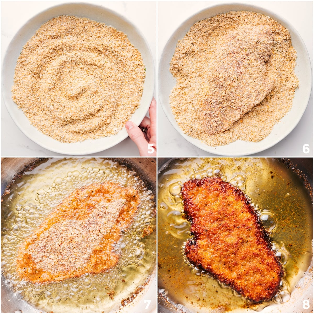 The meat breaded and then fried to crispy perfection.