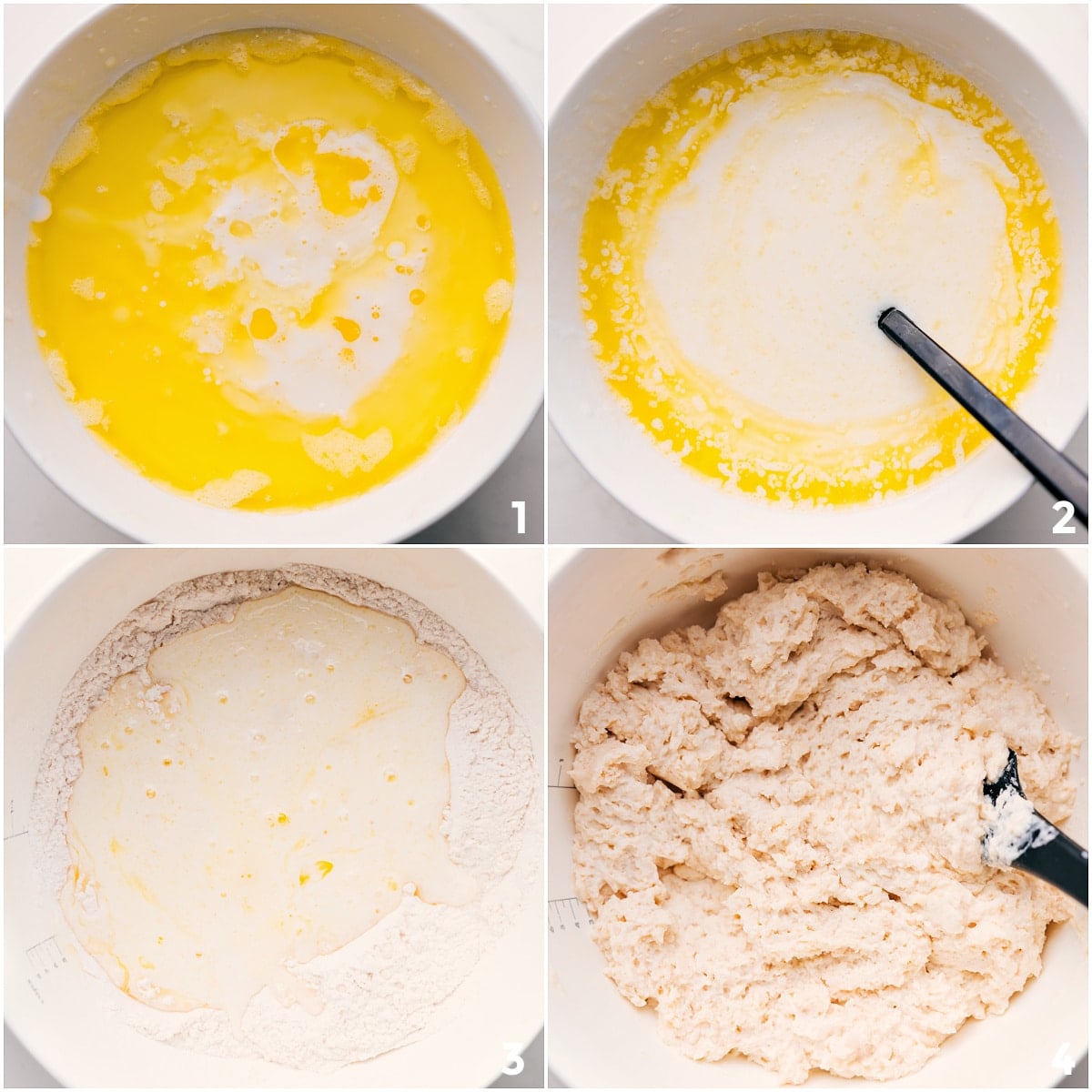 Melted butter mixed with buttermilk, then combined with the dry ingredients for this Drop Biscuit Recipe.