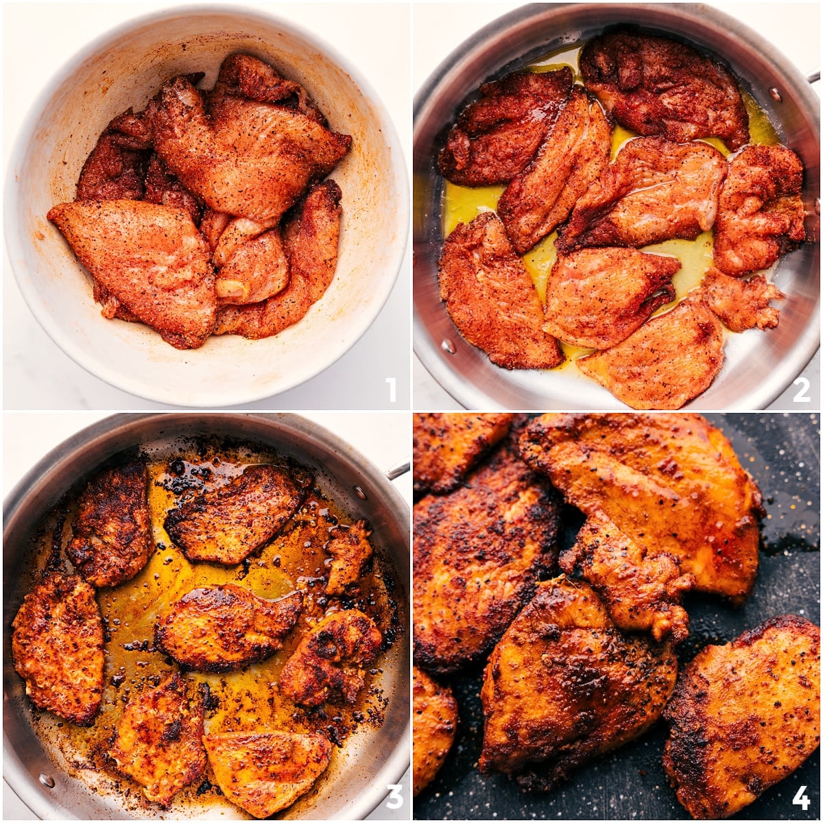 The chicken being seasoned and cooked for this yellow curry broth bowl.